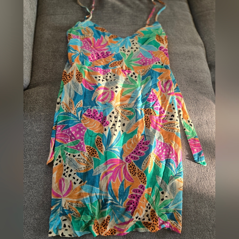 Hurley Tropical Print Multicolor Midi Dress - Teal, Pink, Orange